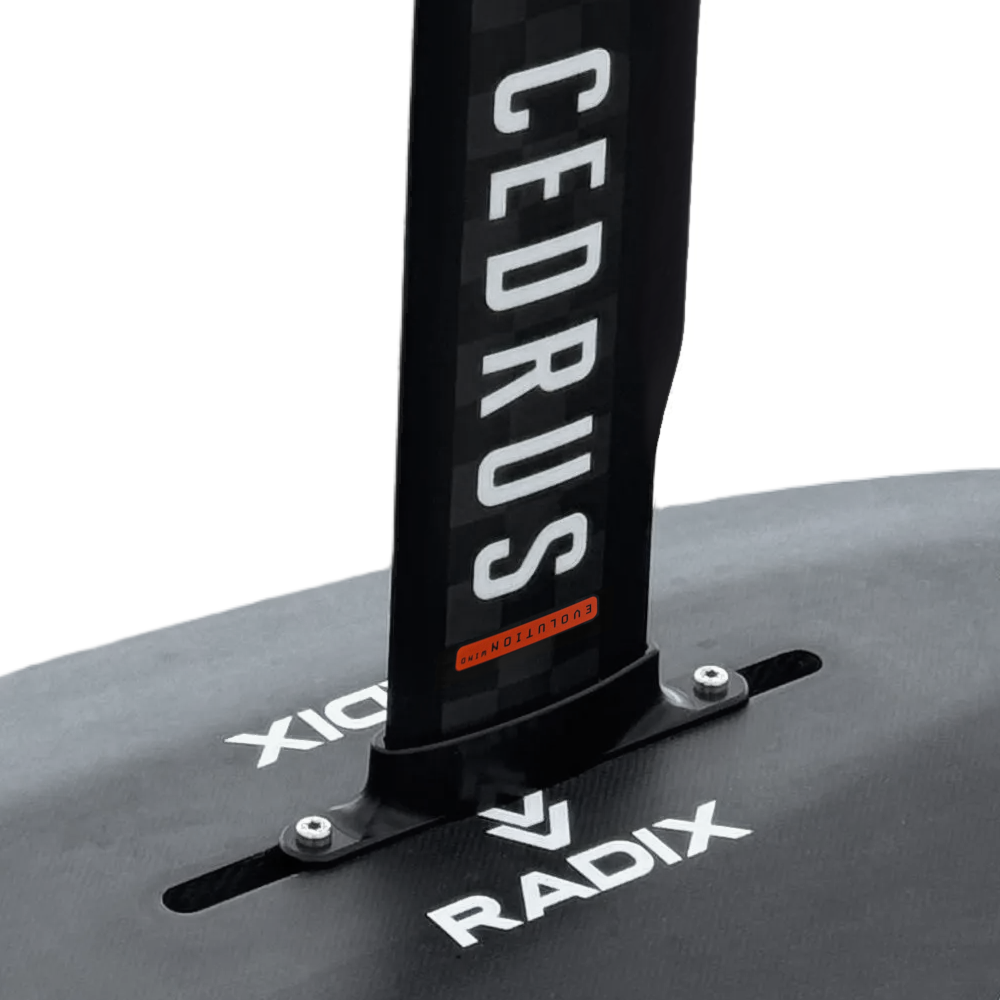 Cedrus Evolution Wind carbon mast with Radix board mount installed on an Appletree board