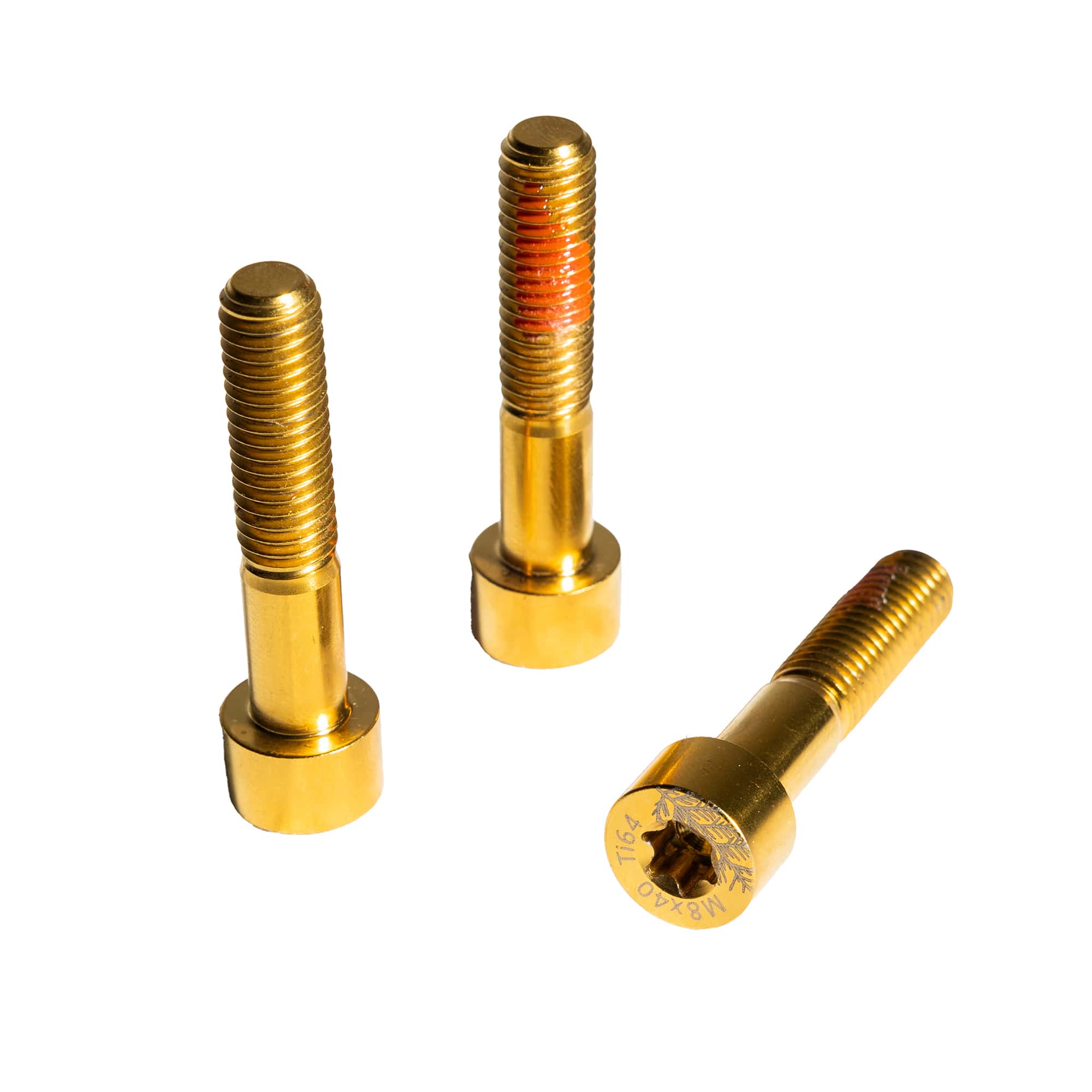 Precision-engineered Project Cedrus Titanium Fuselage Hardware Kit, featuring three M8x40mm Socket Head Cap Screws with a distinctive PVD coating. This image captures the sleekness of the titanium screws, which are notably lightweight and robust, ensuring a secure, corrosion-resistant, and friction-reduced connection for the foiling enthusiast’s setup