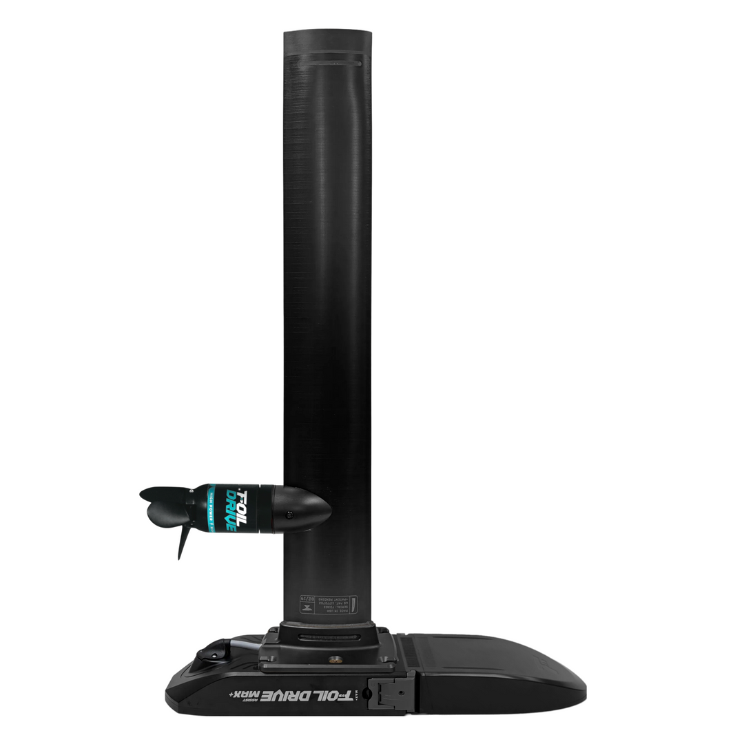 Cedrus x Foil Drive Universal Integrated Mast in anodized black shown assembled with Foil Drive Assist Max Plus system and High Power motor.
