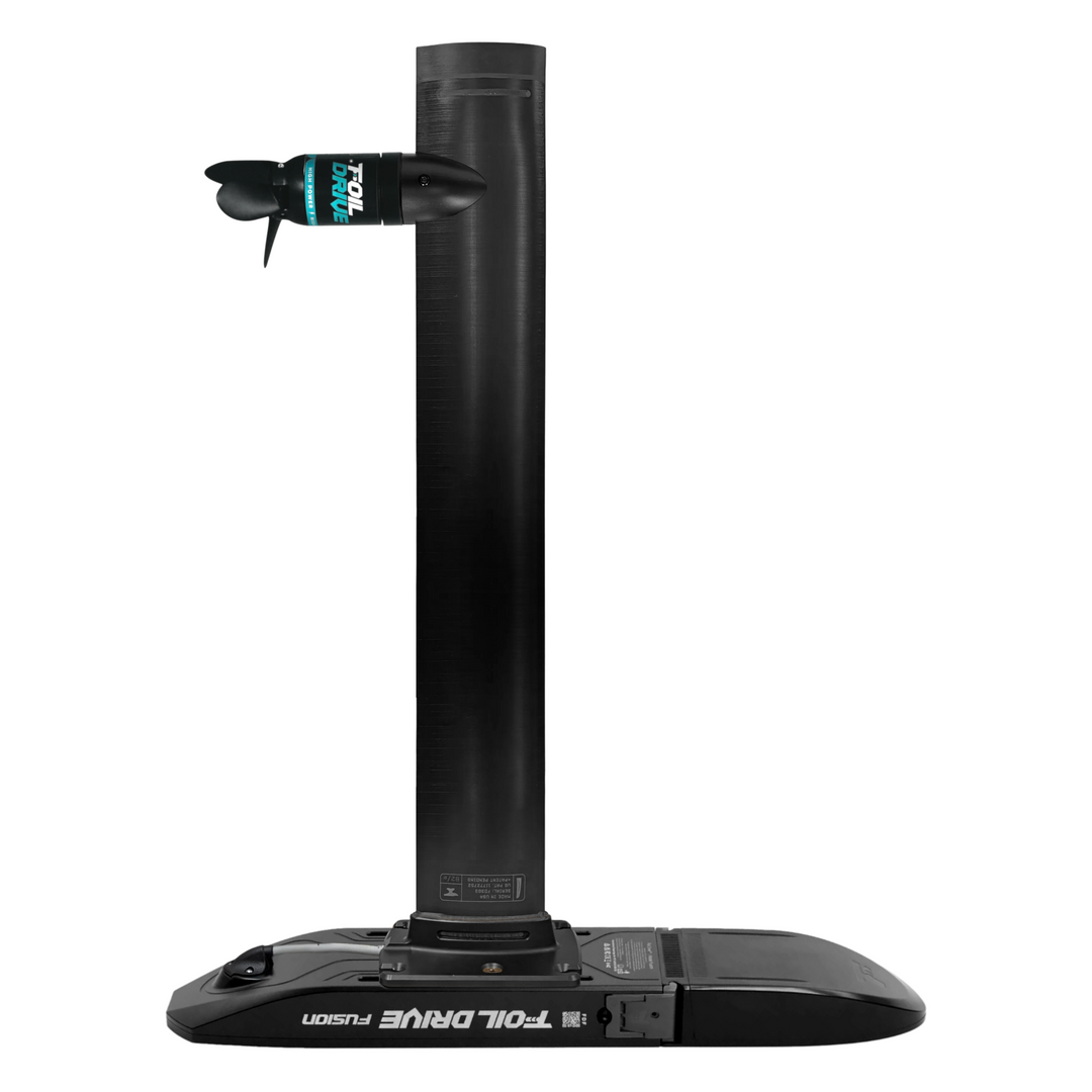 Cedrus x Foil Drive Universal Integrated eFoil Mast in anodized black shown assembled with Foil Drive Fusion system and High Power motor.