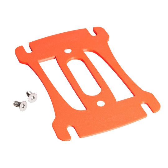 Orange Project Cedrus shim plate with included screws, 3D printed and ready to mount, providing a secure and scratch-free interface between the board and mount